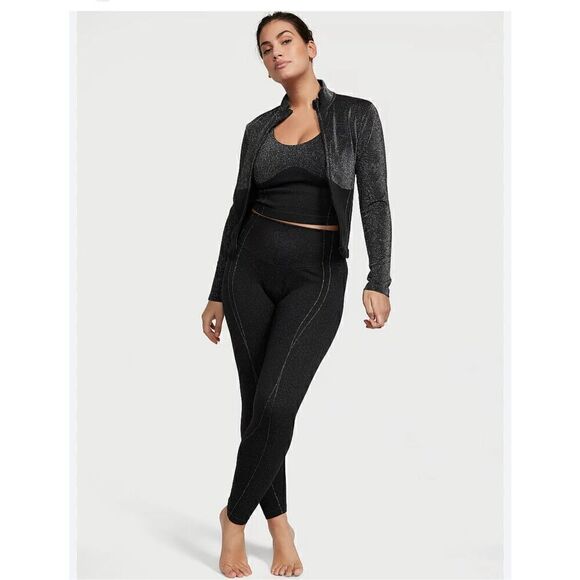 Vs Pink Leggings xL seamless glitter shimmer high rise leggings black nwt - Picture 1 of 8